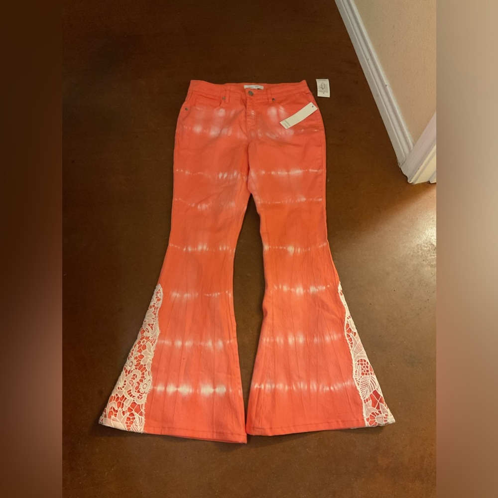 Gemma & Jane Coral Tye Dye Hippie Boho Lace Bell Bottoms Women’s Size 6 NWT